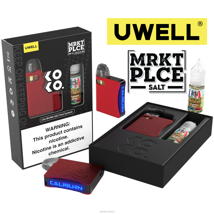 UWELL CALIBURN AK3 kit + a3s 08 ohm kapsule (x2) + tatine pare 10 ml soli 50 mg N4TP244 UWELL review crl crvena/flv zabranjena bobica 50mg