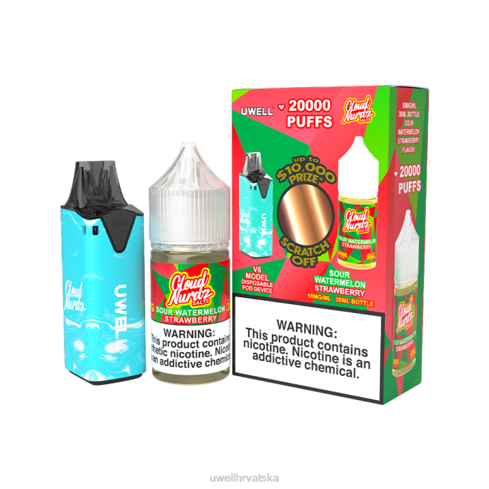 UWELL V6 uređaj za jednokratnu upotrebu + sok Daddys Vapor 30ml - kolab paket N4TP204 UWELL review clr plava/flv kisela lubenica jagoda 50mg