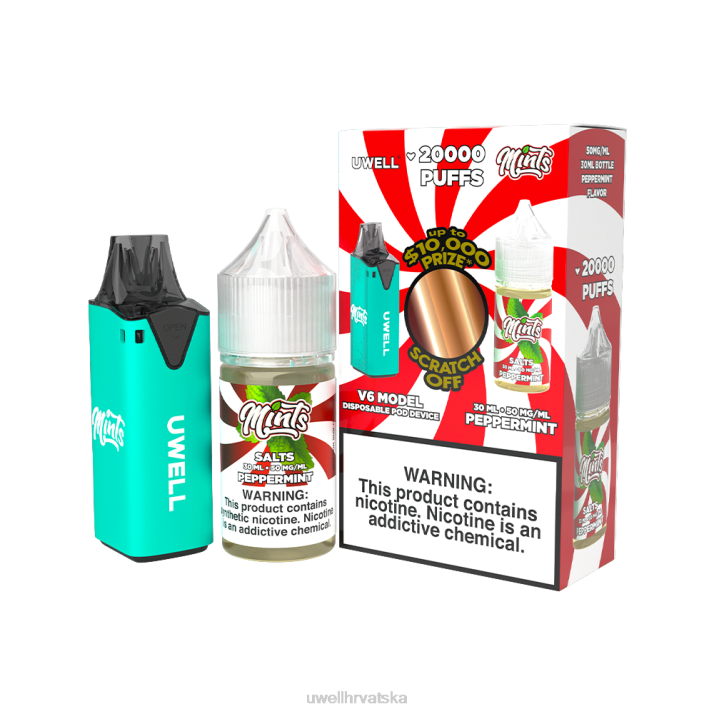 UWELL V6 uređaj za jednokratnu upotrebu + sok Daddys Vapor 30ml - kolab paket N4TP211 UWELL hrvatska clr cijan/flv paprena metvica 50 mg