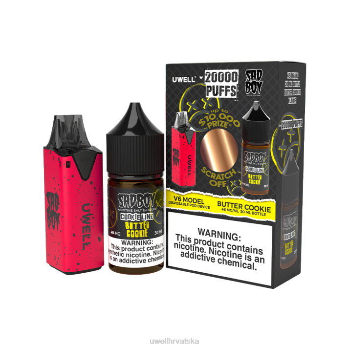 UWELL V6 uređaj za jednokratnu upotrebu + sok Daddys Vapor 30ml - kolab paket N4TP212 UWELL zagreb clr crvena/flv kolačić s maslacem 48 mg